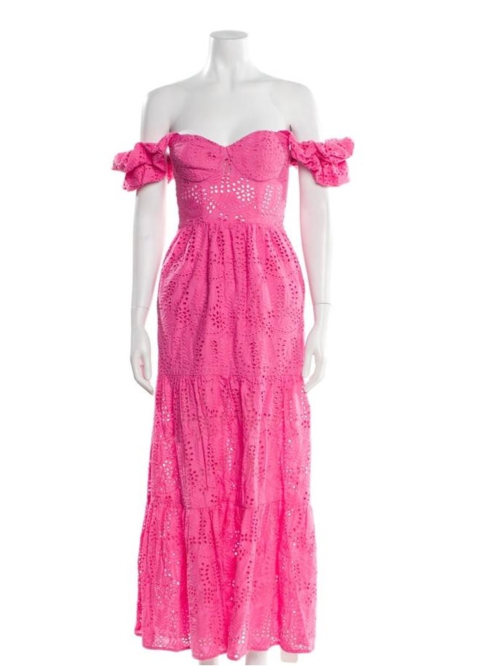 REVOLVE Hot Pink Off-Shoulder Eyelet Maxi Dress - Picture 3 of 3